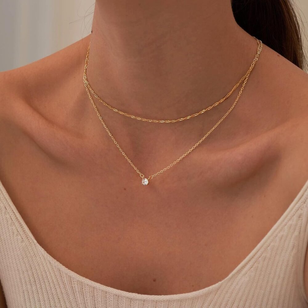 Dainty 14k Gold Plated/Silver Cubic Zirconia Necklaces for Women, Simple CZ Jewe - Picture 5 of 9
